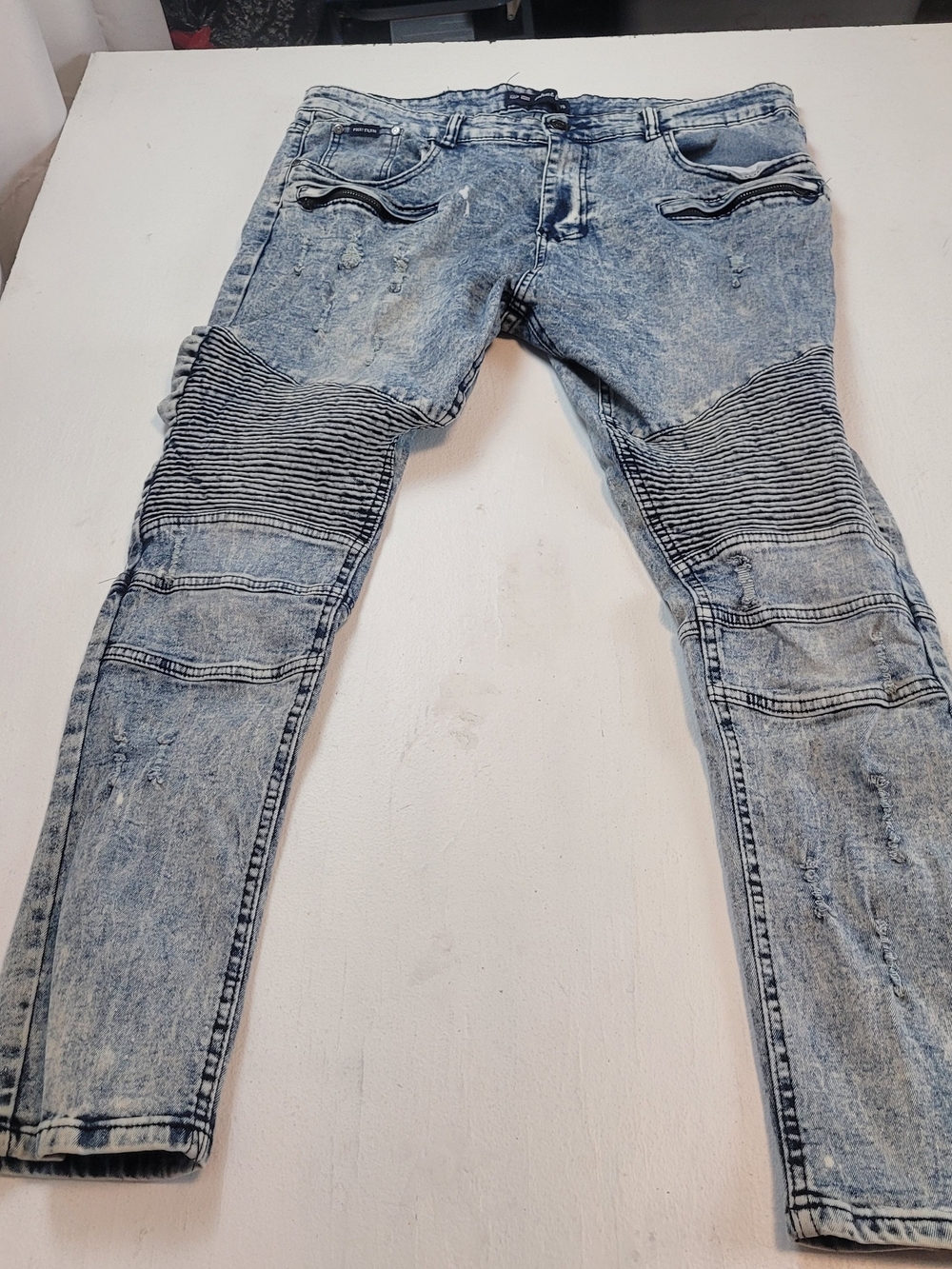 Phat Farm Acid Wash Light Blue Biker Skinny Jeans